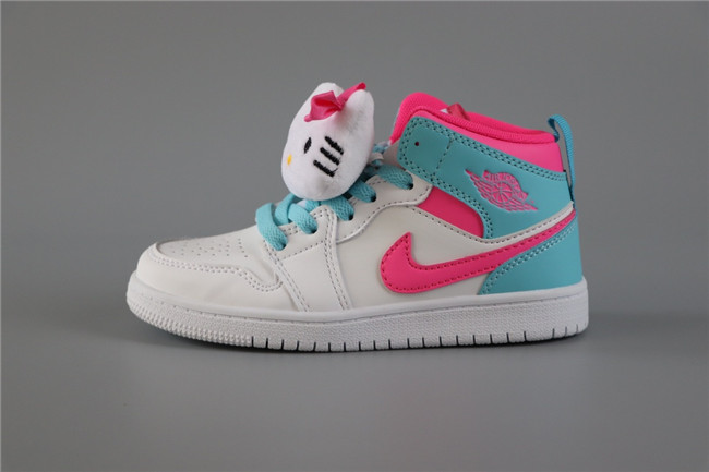 Youth Running Weapon Air Jordan 1 White/Pink/Aqua Shoes 104